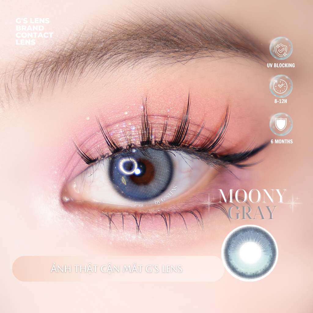Kính áp tròng 6 tháng MOONY GRAY màu xám xanh sáng tây giãn tròng nhỏ GTRENDY - MC38