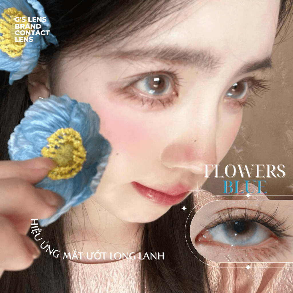 Kính áp tròng 6 tháng FLOWERS BLUE màu xanh dương sáng tây giãn tròng nhỏ GTRENDY - MCK1