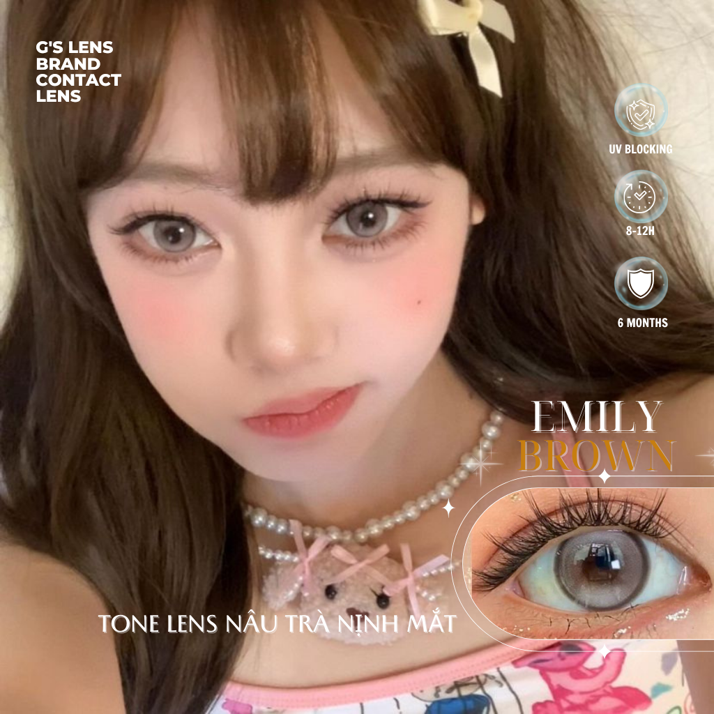 Kính áp tròng 6 tháng EMILY BROWN màu nâu trà tự nhiên giãn tròng vừa GTRENDY - MC38