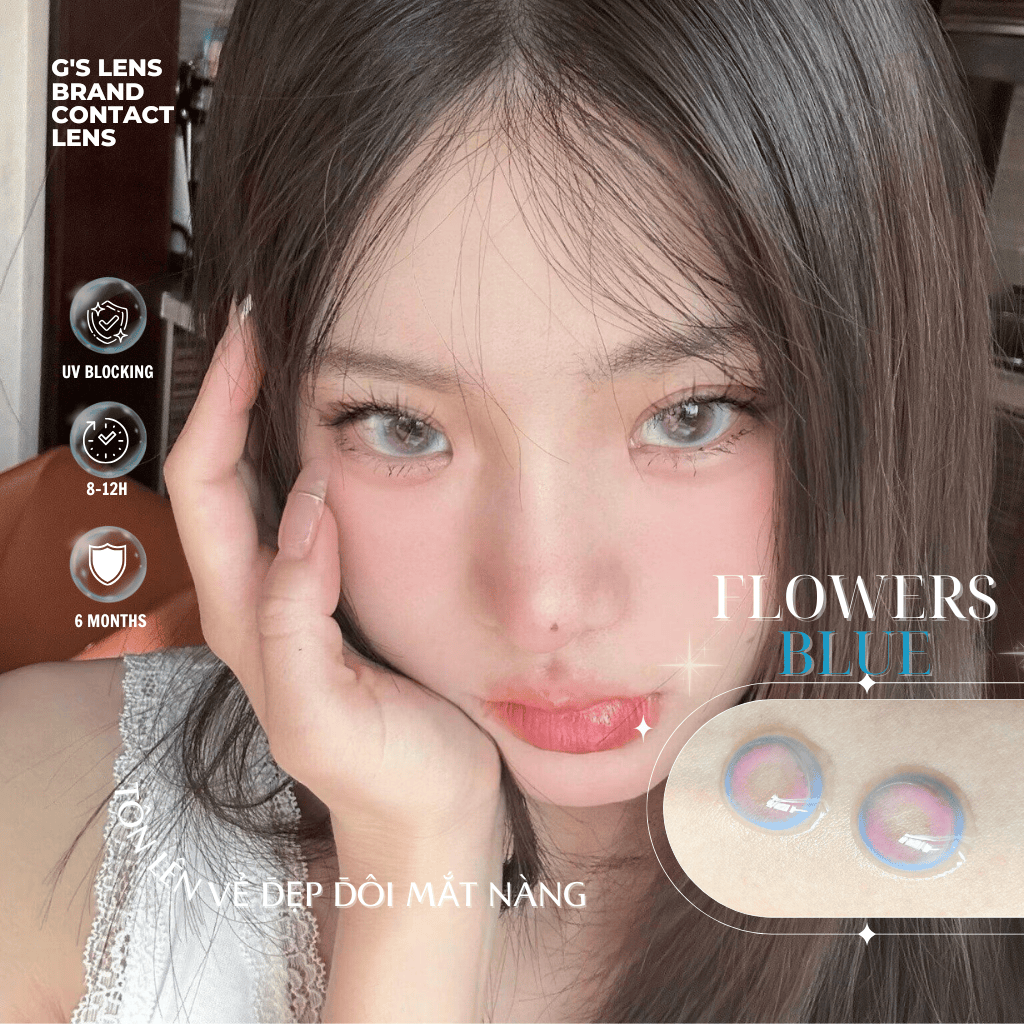 Kính áp tròng 6 tháng FLOWERS BLUE màu xanh dương sáng tây giãn tròng nhỏ GTRENDY - MCK1