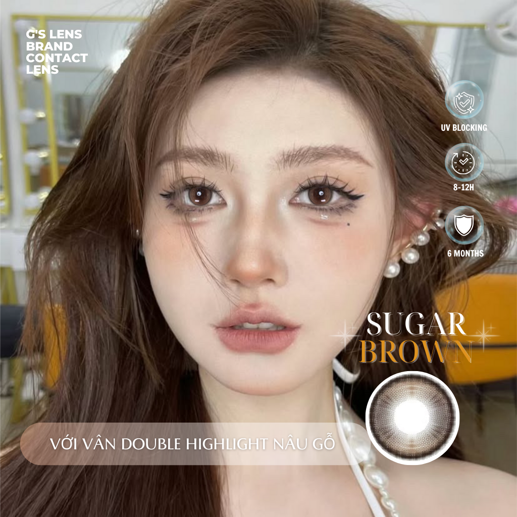 Kính áp tròng 6 tháng SUGAR BROWN màu nâu tự nhiên giãn tròng nhỏ GTRENDY - MC38