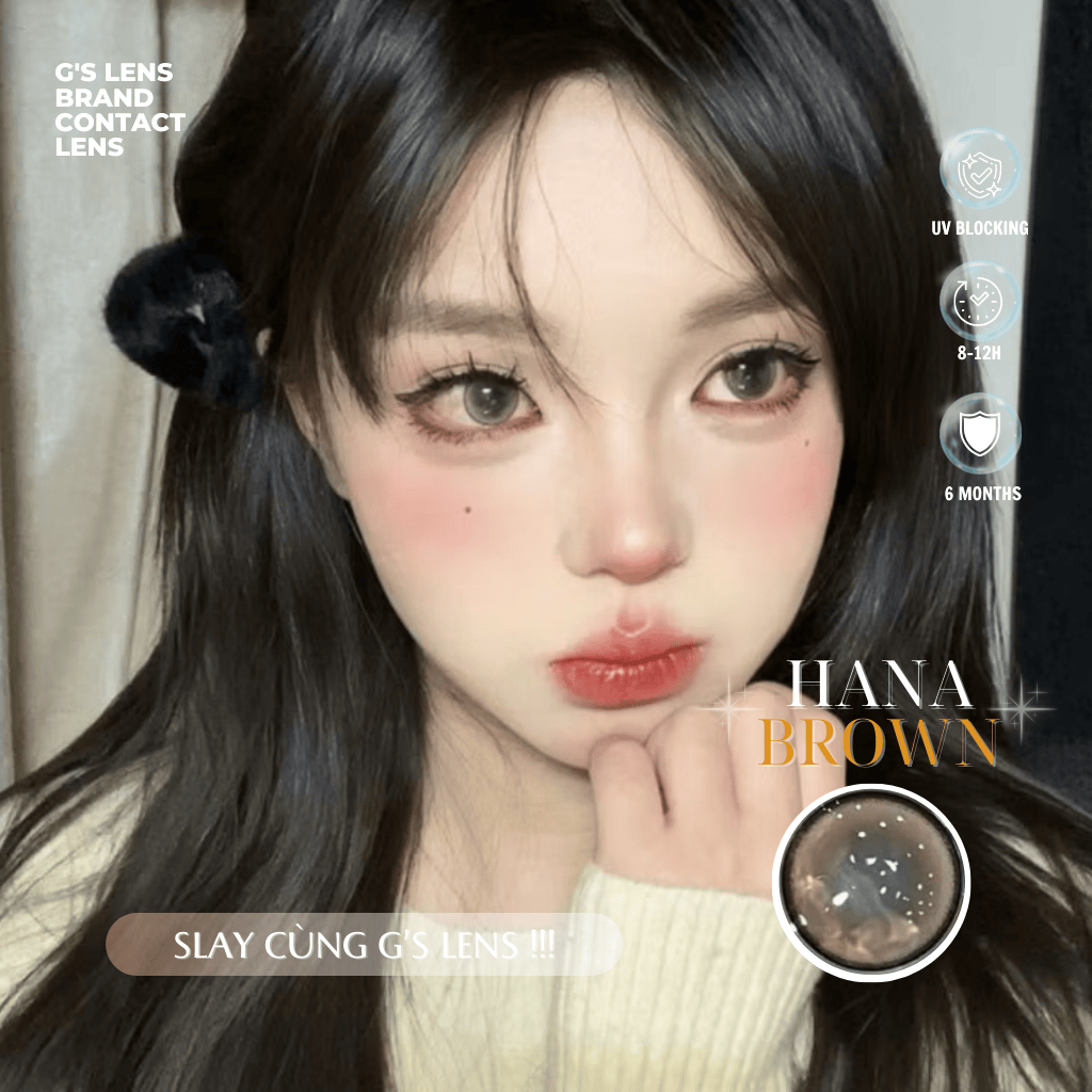 Kính áp tròng 6 tháng HANA BROWN màu nâu trầm tự nhiên giãn tròng vừa GTRENDY -