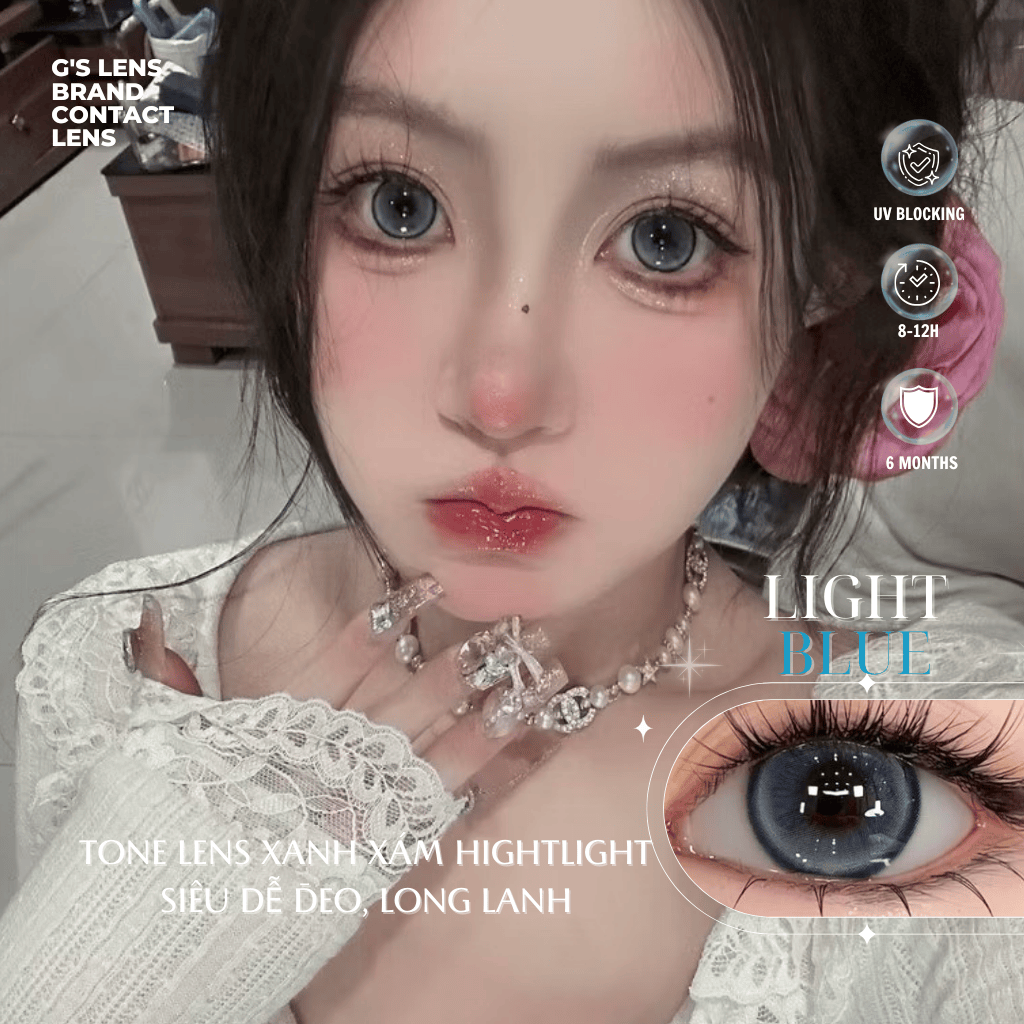 Kính áp tròng 6 tháng LIGHT BLUE màu xanh dương sáng tây giãn tròng nhỏ GTRENDY - MC38