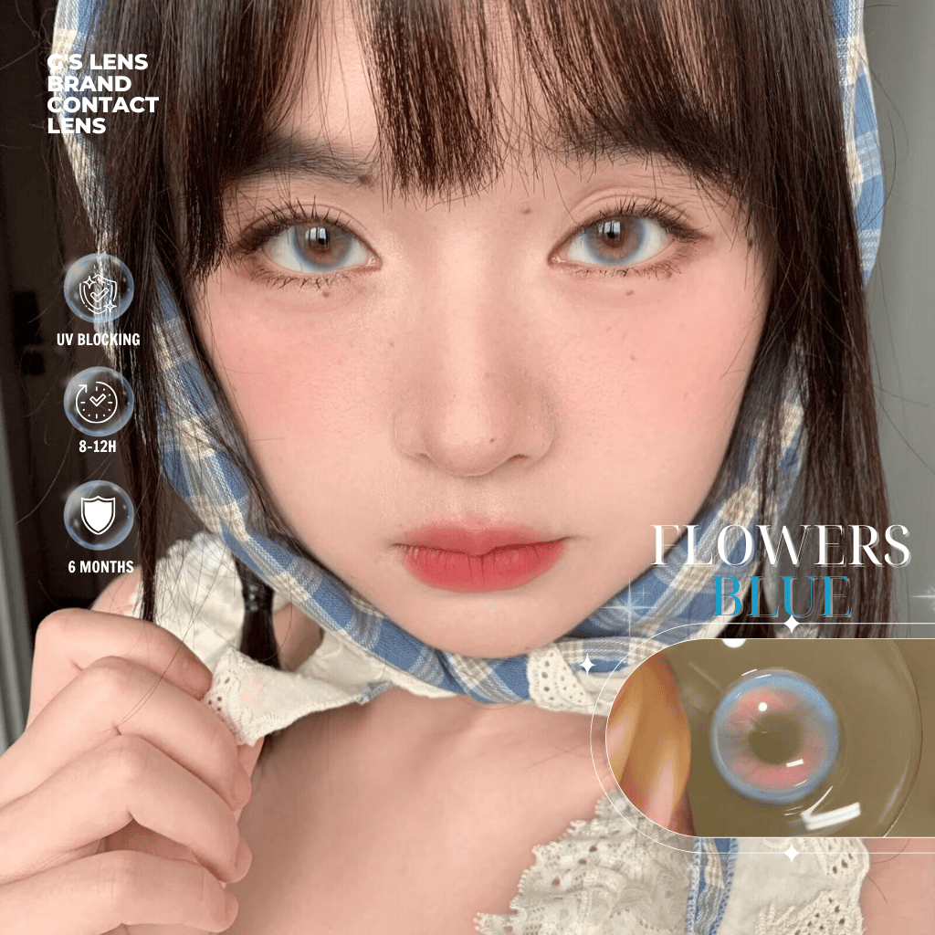 Kính áp tròng 6 tháng FLOWERS BLUE màu xanh dương sáng tây giãn tròng nhỏ GTRENDY - MCK1