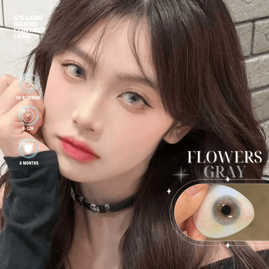 Kính áp tròng 6 tháng FLOWERS GRAY màu xám sáng tây giãn tròng nhỏ GTRENDY - MCK1