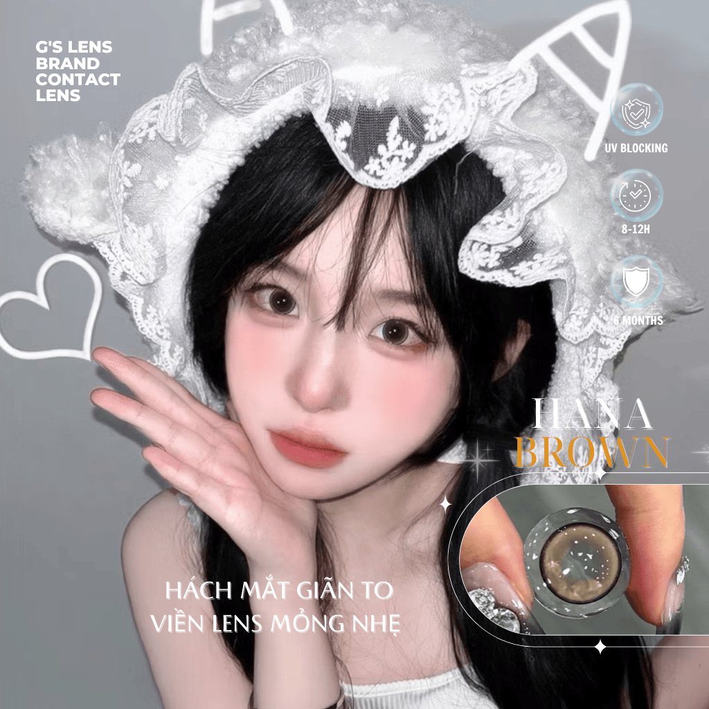 Kính áp tròng 6 tháng HANA BROWN màu nâu trầm tự nhiên giãn tròng vừa GTRENDY -