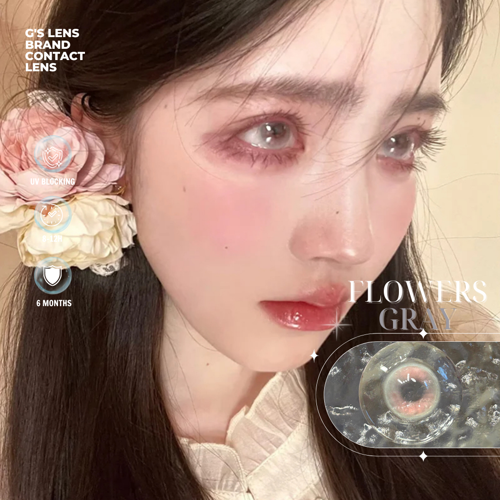 Kính áp tròng 6 tháng FLOWERS GRAY màu xám sáng tây giãn tròng nhỏ GTRENDY - MCK1