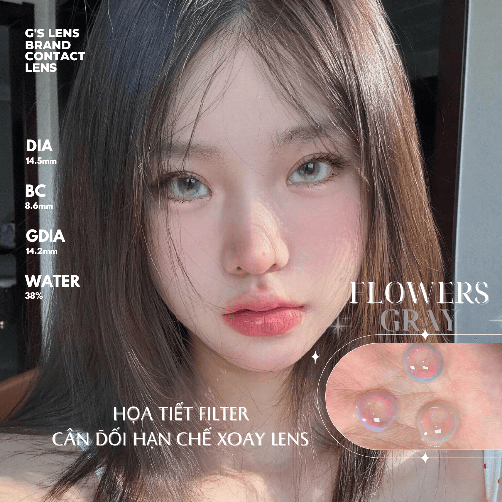Kính áp tròng 6 tháng FLOWERS GRAY màu xám sáng tây giãn tròng nhỏ GTRENDY - MCK1