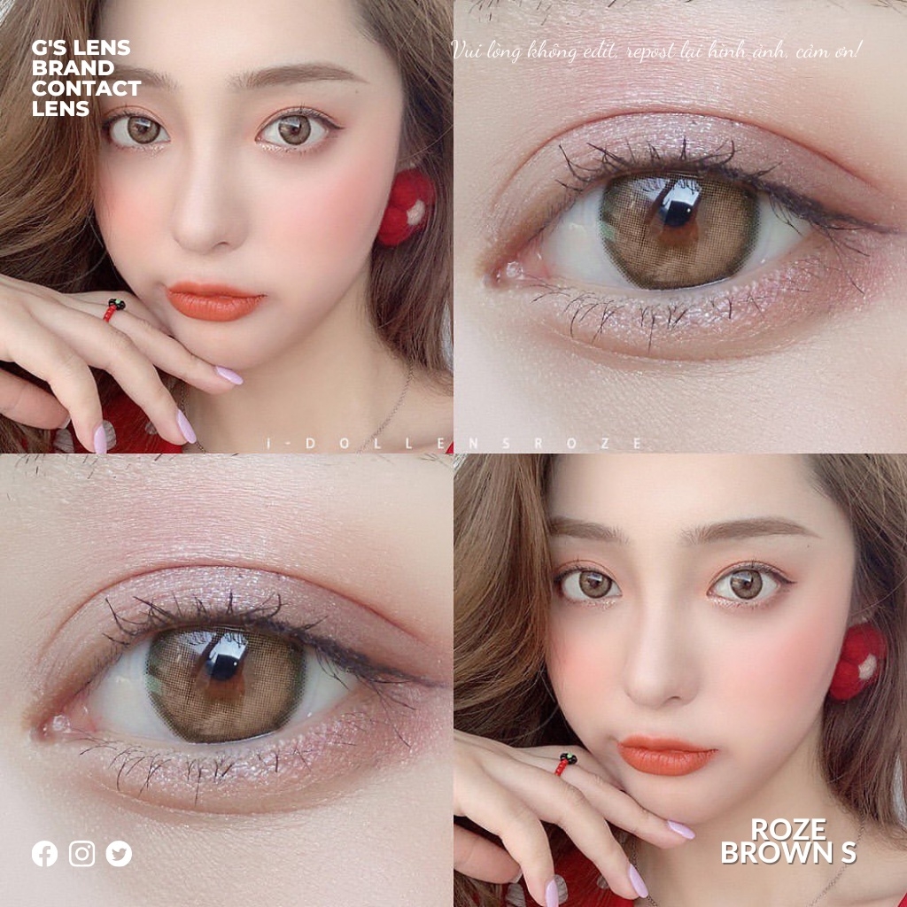 Lens Mắt Kính Áp Tròng Nâu Tự Nhiên Giãn Nhẹ ROZE BROWN 14.2mm Có Từ 0 Đến 6 Độ Cận