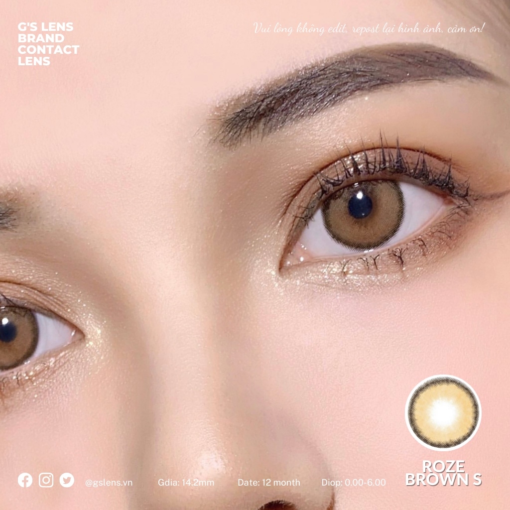 Lens Mắt Kính Áp Tròng Nâu Tự Nhiên Giãn Nhẹ ROZE BROWN 14.2mm Có Từ 0 Đến 6 Độ Cận