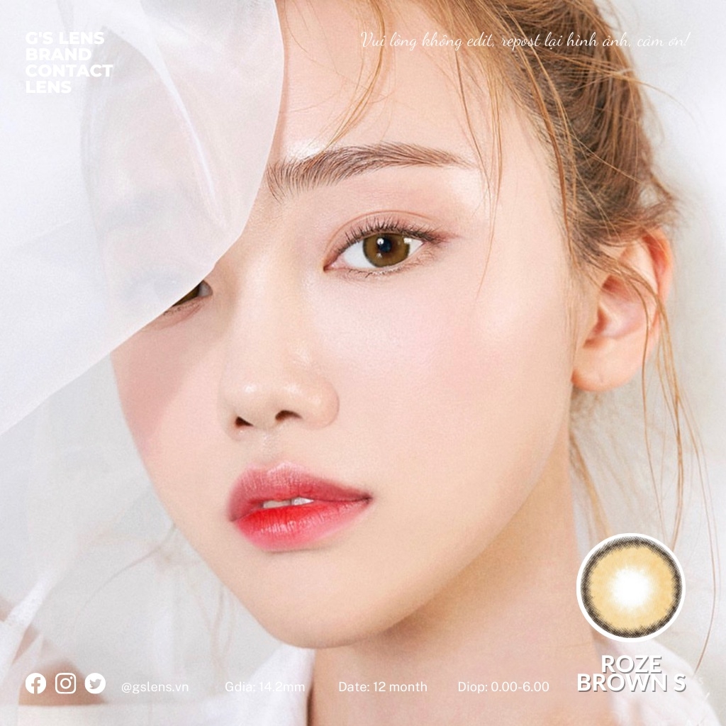 Lens Mắt Kính Áp Tròng Nâu Tự Nhiên Giãn Nhẹ ROZE BROWN 14.2mm Có Từ 0 Đến 6 Độ Cận