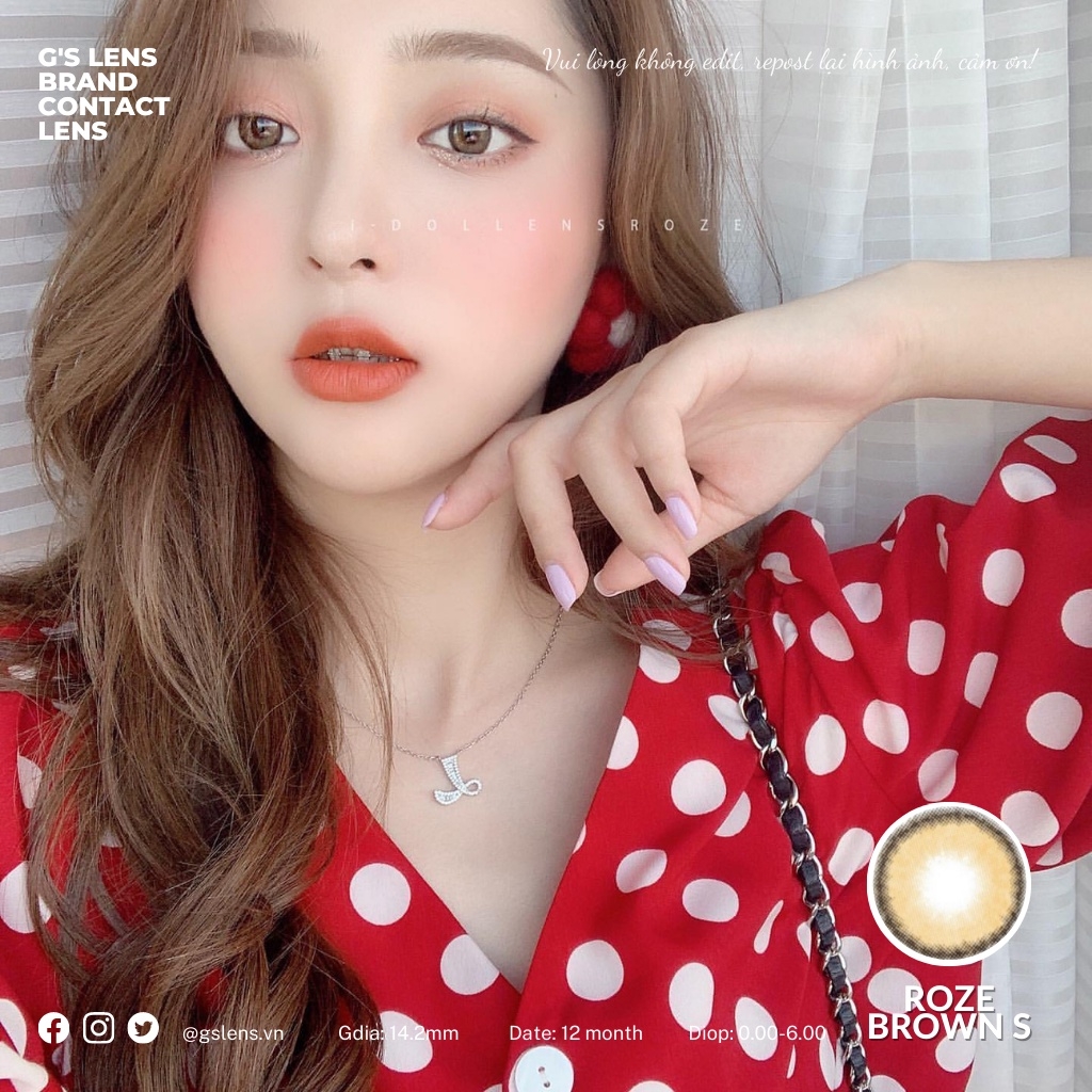 Lens Mắt Kính Áp Tròng Nâu Tự Nhiên Giãn Nhẹ ROZE BROWN 14.2mm Có Từ 0 Đến 6 Độ Cận
