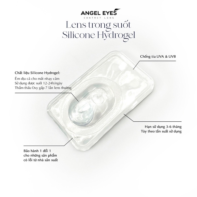Lens trong suốt không màu đeo 24h dòng cao cấp chất liệu Silicone Hydrogel Angel Eyes độ cận 1 - 10 GSLENS