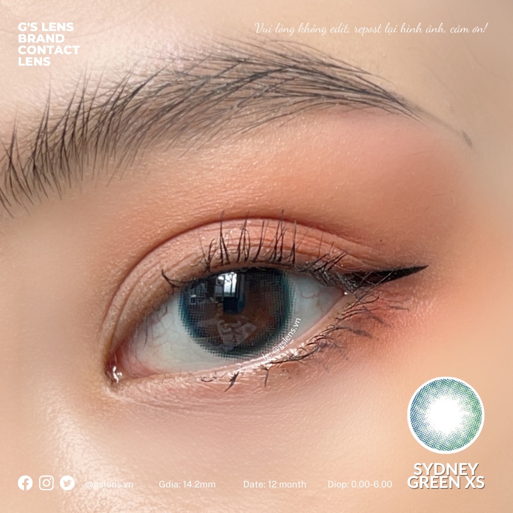 Lens Mắt Kính Áp Tròng Phối 2 Màu Vân Xoáy SYDNEY GREEN Giãn Ít Có Từ 0 Đến 6 Độ Lệch Độ Size S 14.2mm - GSLENS
