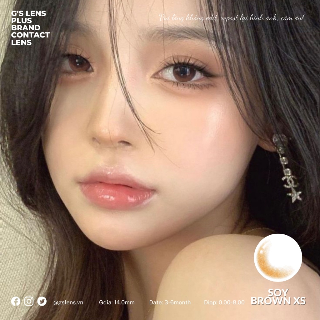 Lens mắt nâu hoàng hôn Sunset SOY BROWN không giãn XS có 0-8 độ lệch độ dành cho mắt nhạy cảm G'S LENS Polyhema Cao Cấp