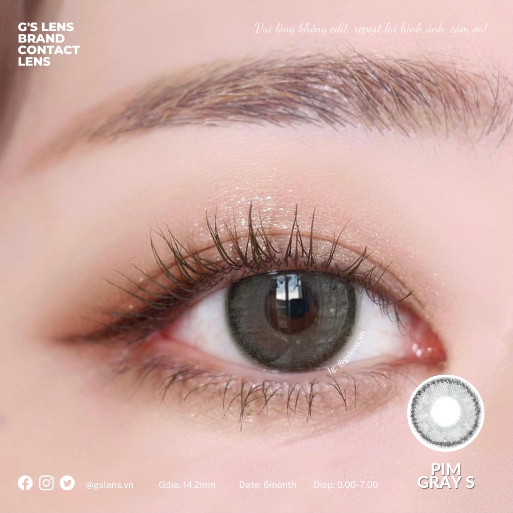 Lens Mắt Kính Áp Tròng Xám Tây Vân Giãn Ít Size S 14.2mm PIM GRAY Có Từ 0 Đến 7 Độ Lệch Độ GSLENS