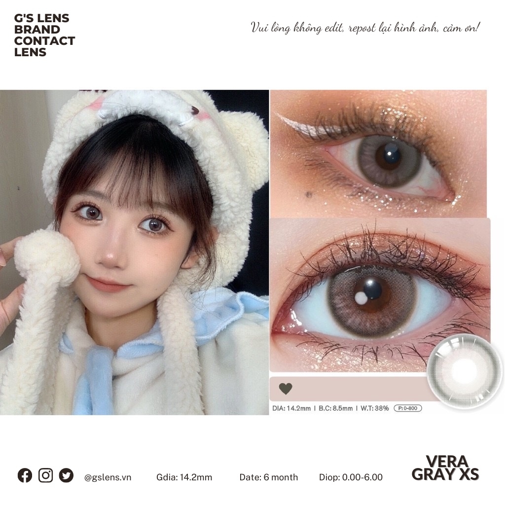 Lens Mắt Kính Áp Tròng Xám Tây Vân Xước VERA GRAY Không Giãn Có Từ 0 Đến 6 Độ Lệch Độ Size XS 14mm - GSLENS