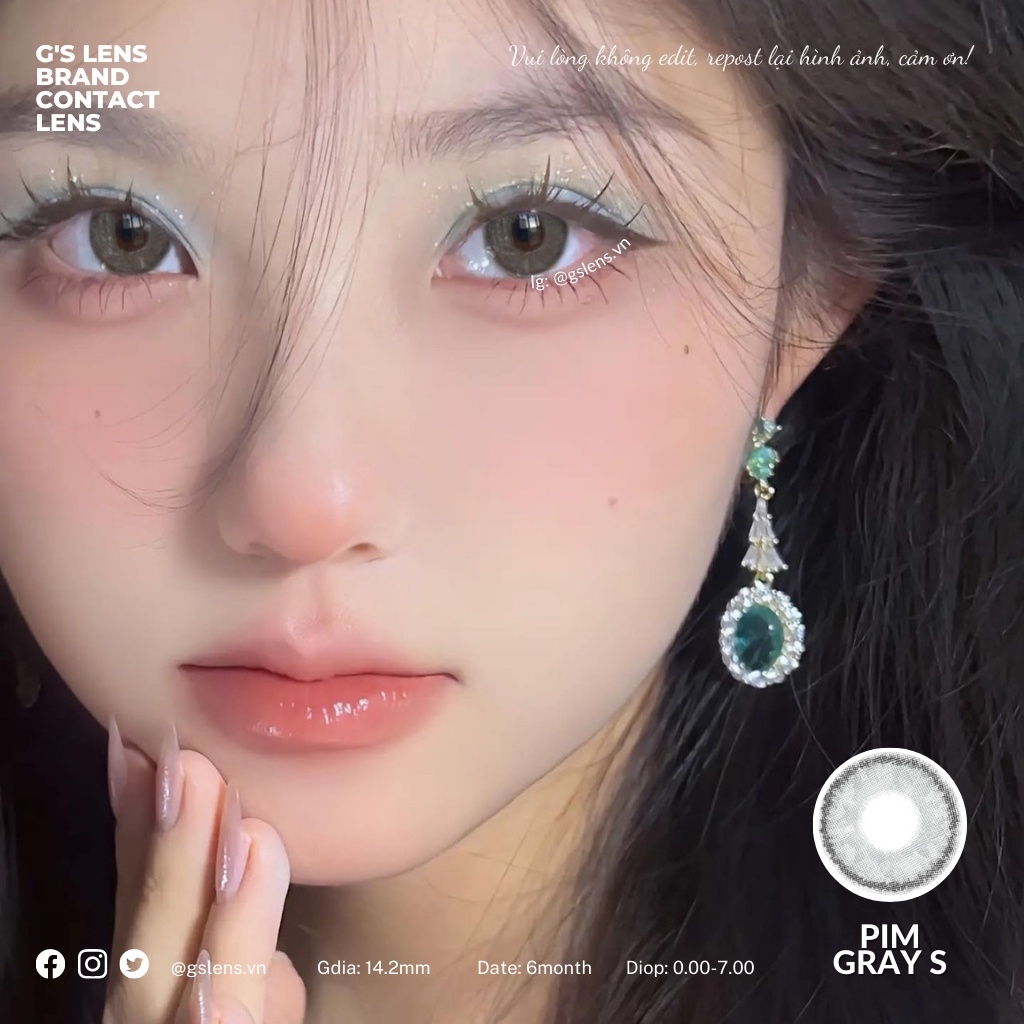 Lens Mắt Kính Áp Tròng Xám Tây Vân Giãn Ít Size S 14.2mm PIM GRAY Có Từ 0 Đến 7 Độ Lệch Độ GSLENS