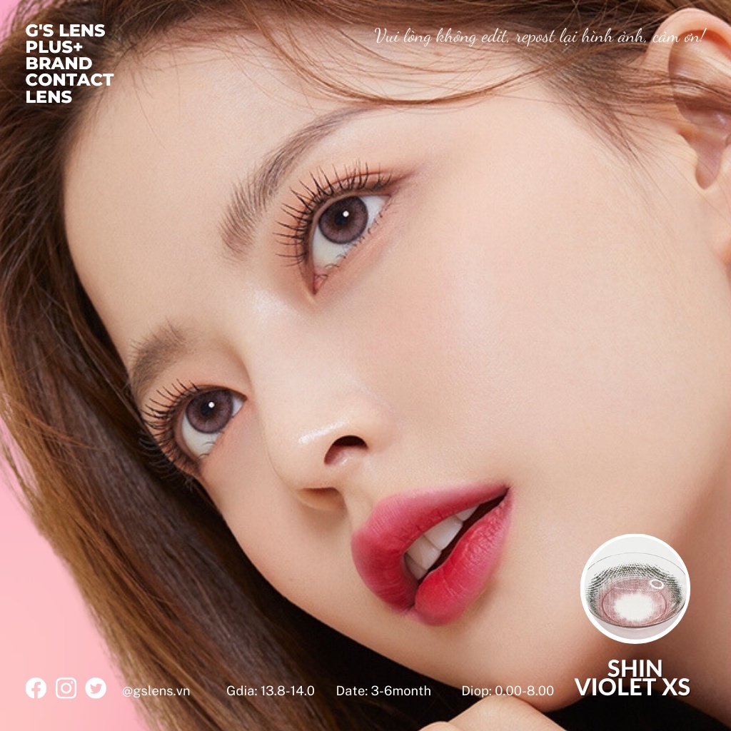 Lens mắt tím đỏ đất trầm SHIN VIOLET XS có 0-8 lệch độ dành cho mắt nhạy cảm G'S LENS PLUS+ Polyhema Cao Cấp