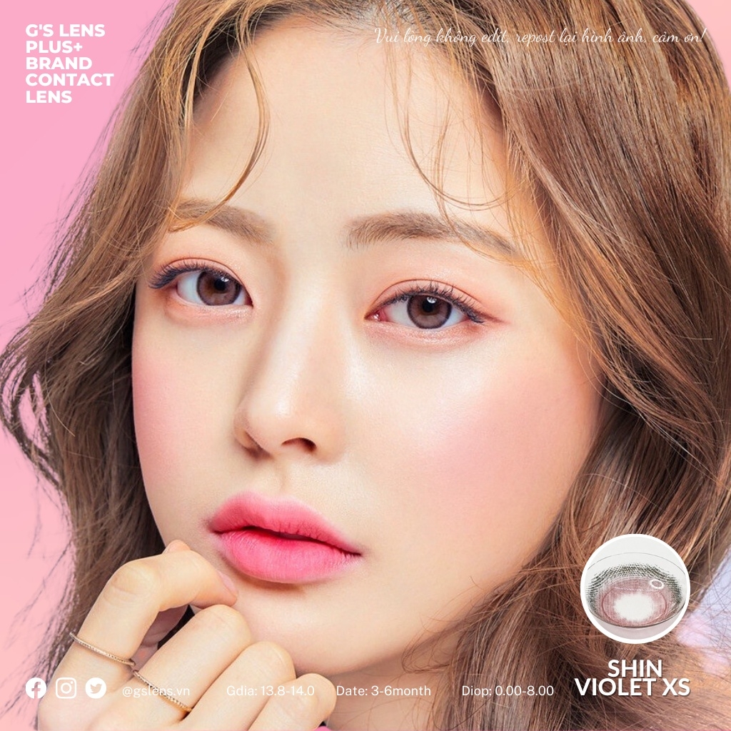 Lens mắt tím đỏ đất trầm SHIN VIOLET XS có 0-8 lệch độ dành cho mắt nhạy cảm G'S LENS PLUS+ Polyhema Cao Cấp