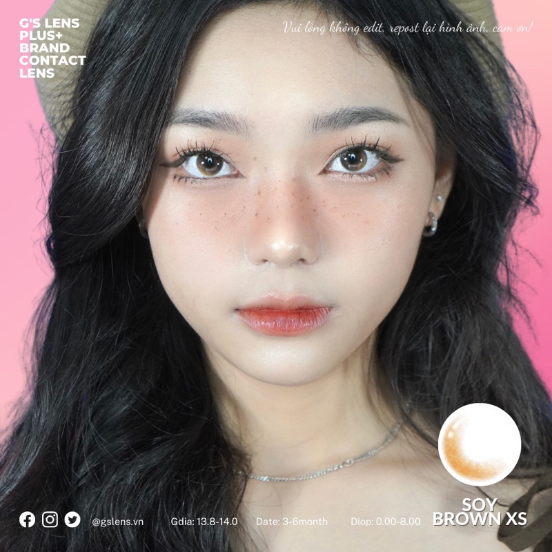 Lens mắt nâu hoàng hôn Sunset SOY BROWN không giãn XS có 0-8 độ lệch độ dành cho mắt nhạy cảm G'S LENS Polyhema Cao Cấp