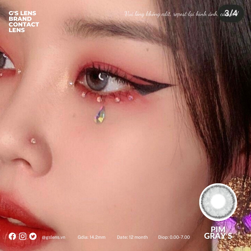 Lens Mắt Kính Áp Tròng Xám Tây Vân Giãn Ít Size S 14.2mm PIM GRAY Có Từ 0 Đến 7 Độ Lệch Độ GSLENS