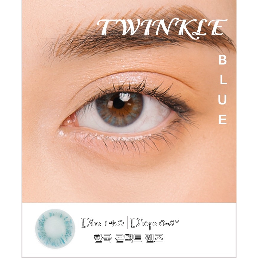 Lens mắt xanh tự nhiên TWINKLE BLUE không giãn size XS có 0-8 độ lệch độ dành cho mắt nhạy cảm G'S LENS Polyhema Cao Cấp