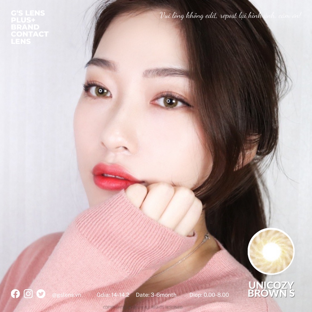 Lens mắt nâu tây vân xoáy TIAM BROWN size S có 0-8 độ lệch độ dành cho mắt nhạy cảm G'S LENS Polyhema Cao Cấp