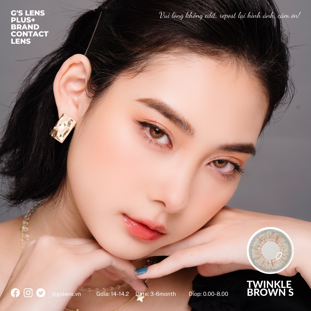 Lens mắt nâu vân xước tây sáng TWINKLE BROWN size S có 0-8 độ lệch độ dành cho mắt nhạy cảm G'S LENS Polyhema Cao Cấp