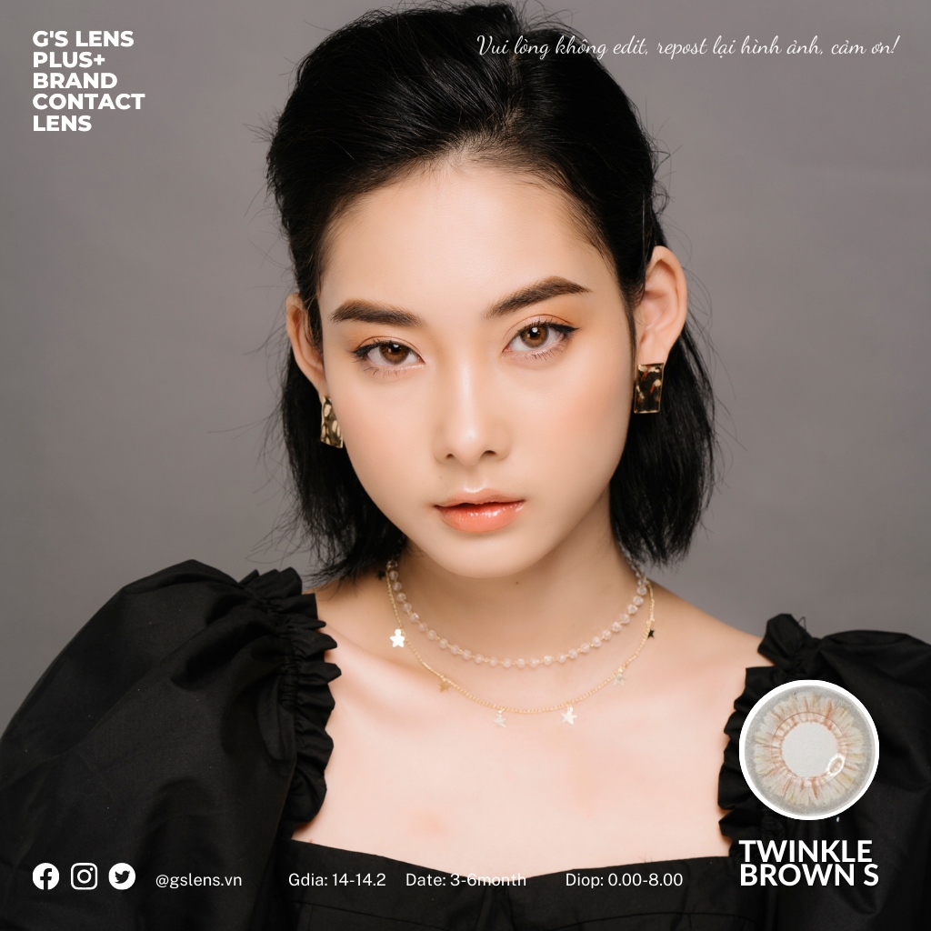 Lens mắt nâu vân xước tây sáng TWINKLE BROWN size S có 0-8 độ lệch độ dành cho mắt nhạy cảm G'S LENS Polyhema Cao Cấp