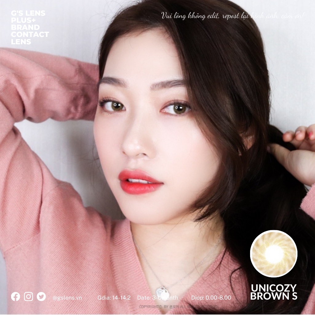 Lens mắt nâu tây vân xoáy TIAM BROWN size S có 0-8 độ lệch độ dành cho mắt nhạy cảm G'S LENS Polyhema Cao Cấp