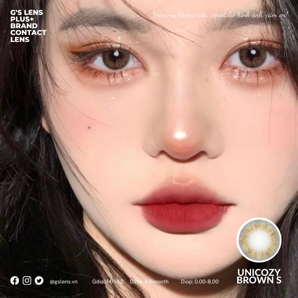 Lens mắt vân xước UNICOZY BROWN giãn ít size s có 0-8 độ lệch độ dành cho mắt nhạy cảm G'S LENS Polyhema Cao CấpBROW