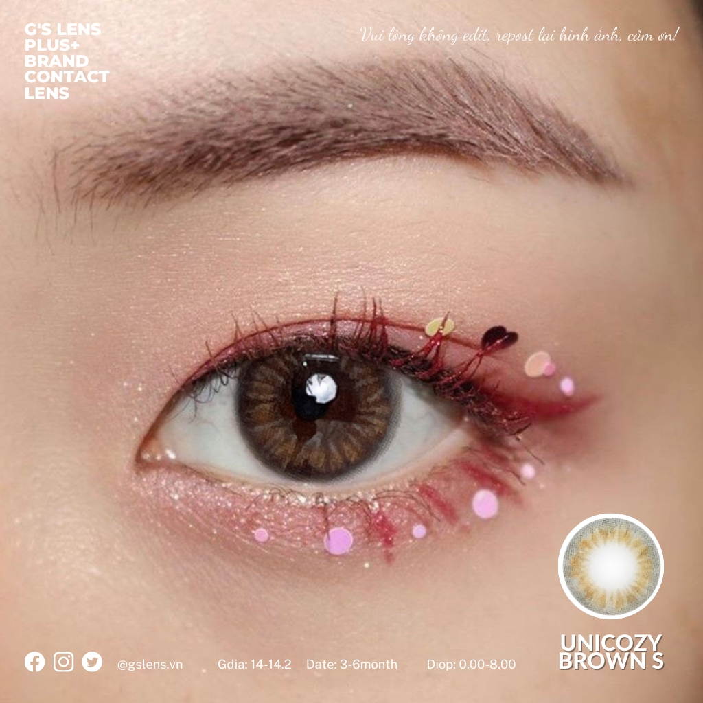 Lens mắt vân xước UNICOZY BROWN giãn ít size s có 0-8 độ lệch độ dành cho mắt nhạy cảm G'S LENS Polyhema Cao CấpBROW
