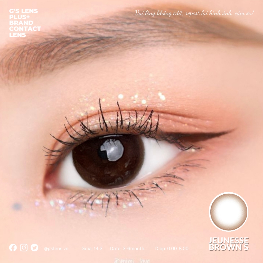 Lens mắt nâu mật ong tự nhiên JEUNESSE BROWN size s có 0-8 độ lệch độ dành cho mắt nhạy cảm G'S LENS Polyhema Cao Cấp
