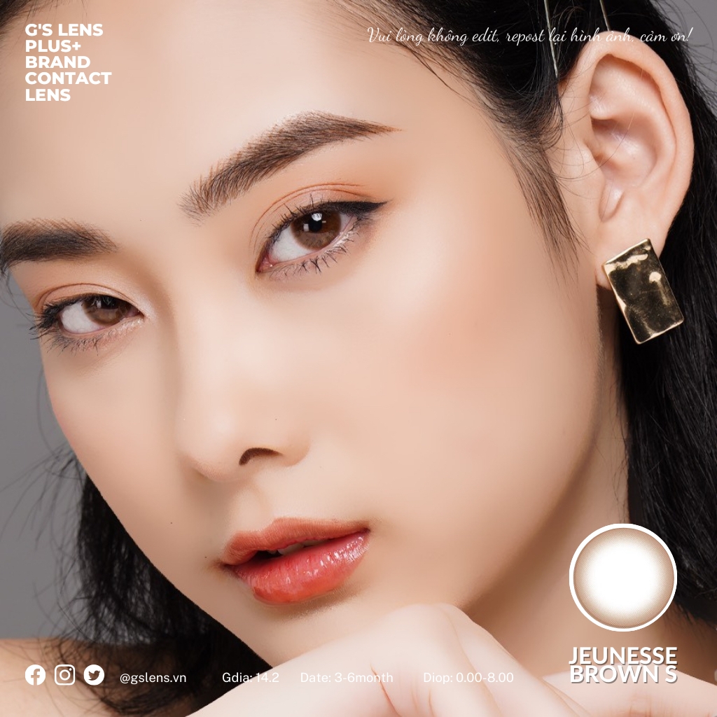 Lens mắt nâu mật ong tự nhiên JEUNESSE BROWN size s có 0-8 độ lệch độ dành cho mắt nhạy cảm G'S LENS Polyhema Cao Cấp