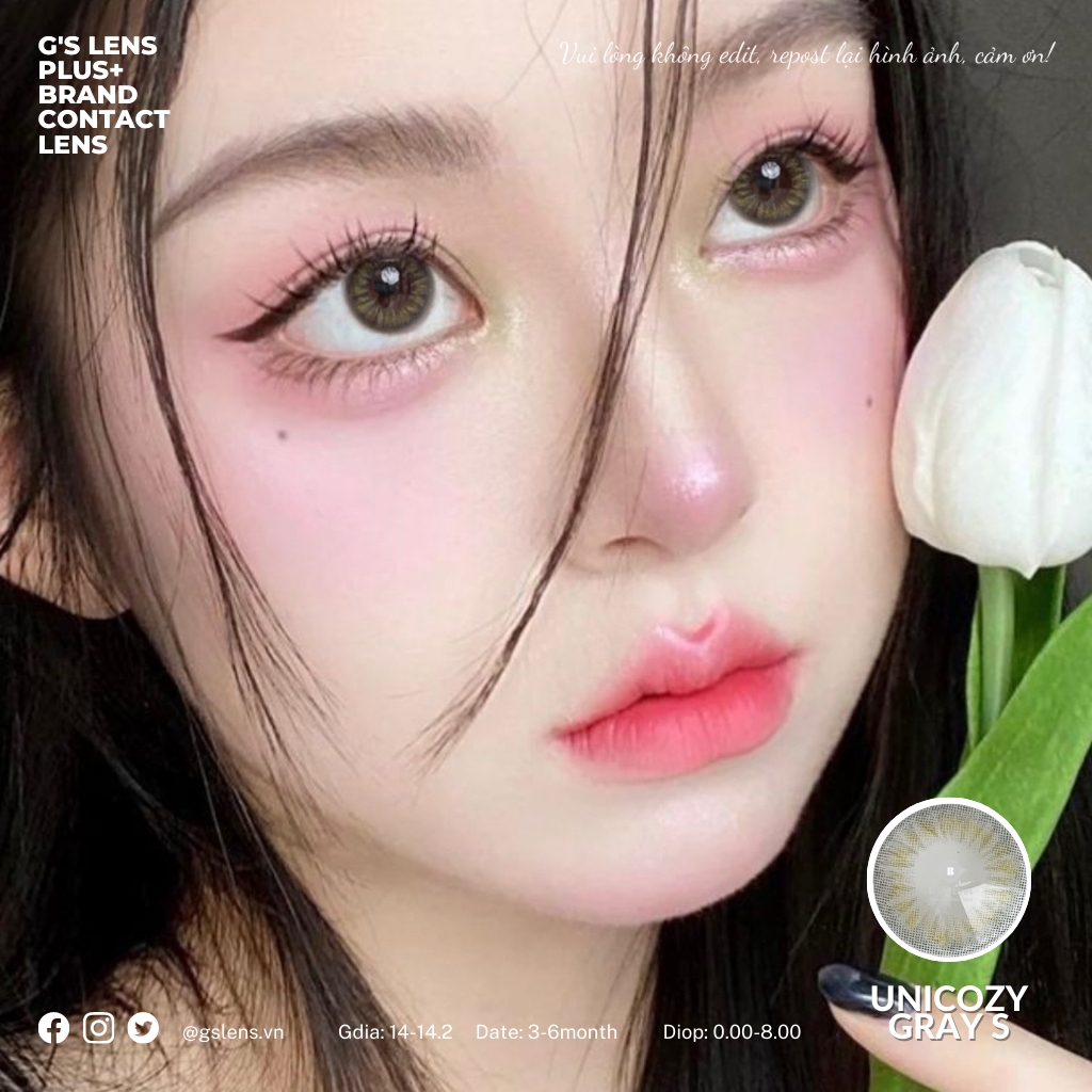 Lens mắt xám vân xước UNICOZY GRAY giãn ít size s có 0-8 độ lệch độ dành cho mắt nhạy cảm G'S LENS Polyhema Cao Cấp