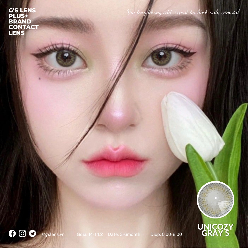 Lens mắt xám vân xước UNICOZY GRAY giãn ít size s có 0-8 độ lệch độ dành cho mắt nhạy cảm G'S LENS Polyhema Cao Cấp