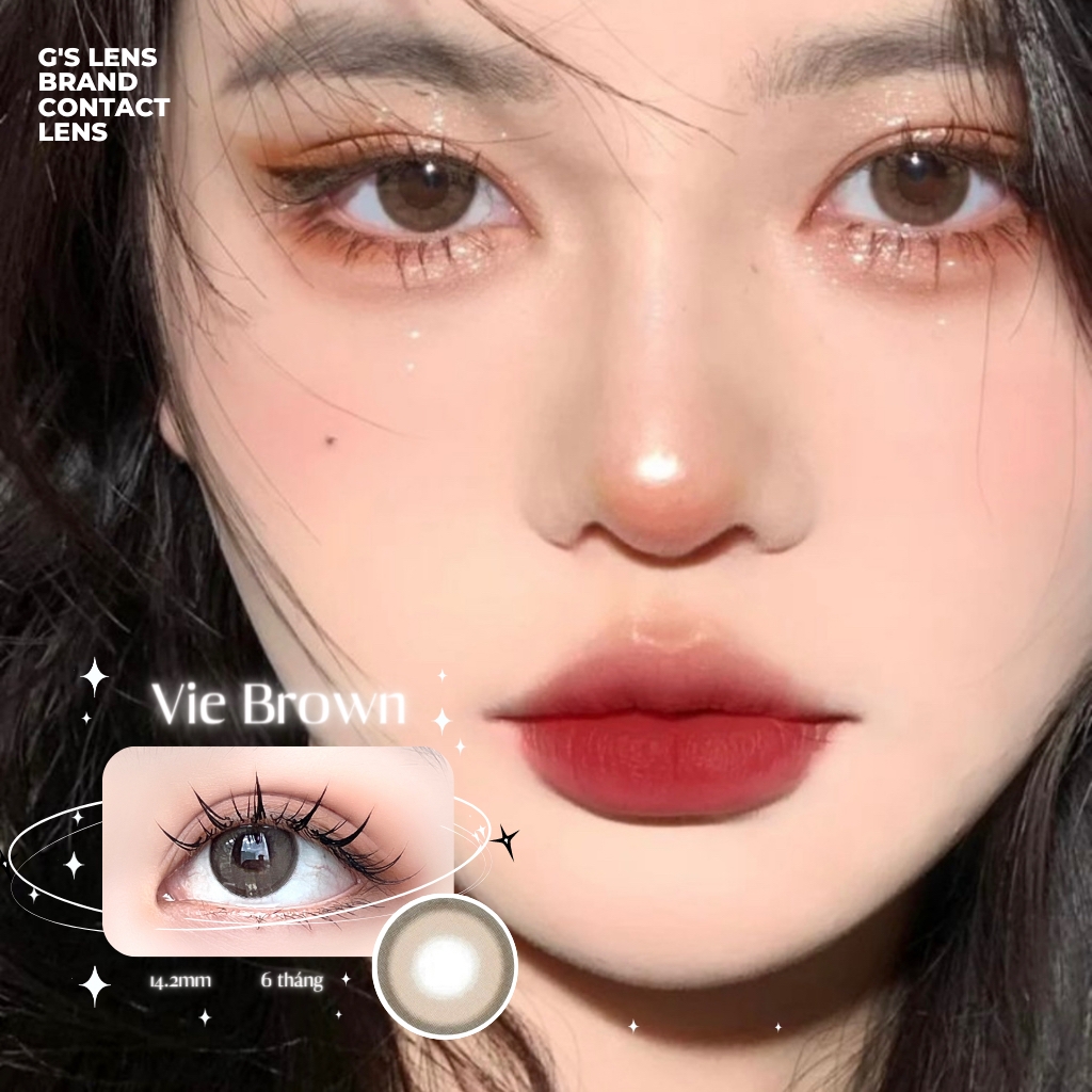 Lens Mắt Kính Áp Tròng Xám Nâu Tự Nhiên VIE BROWN Giãn Ít 14.2mm Có Từ 0 Đến 6 Độ Lệch Độ-G'S LENS