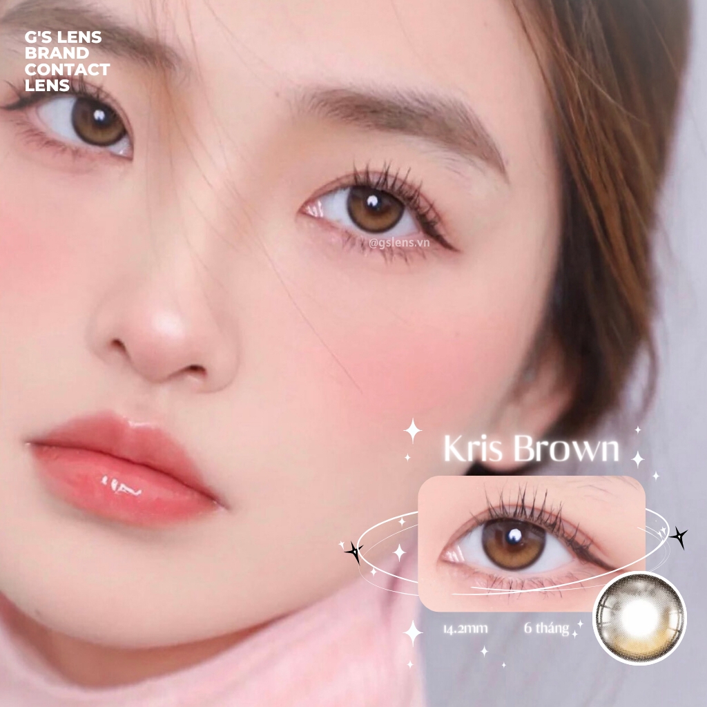 Lens mắt nâu Sunset tự nhiên KRIS BROWN Size S có 0-8 lệch độ dành cho mắt nhạy cảm G'S LENS PLUS+ Polyhema Cao Cấp