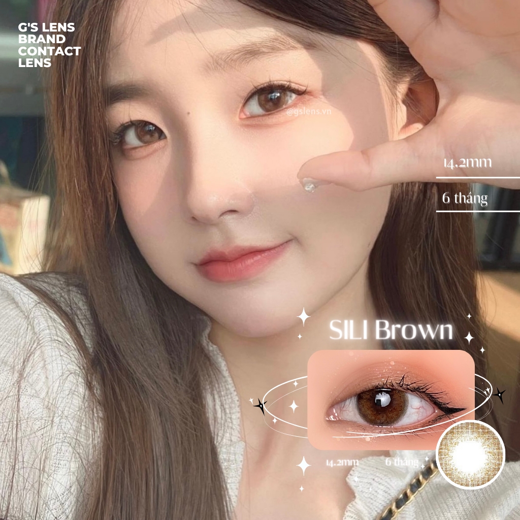 Lens mắt nâu tự nhiên SILI BROWN size S có 0-8 lệch độ dành cho mắt nhạy cảm G'S LENS PLUS+ Silicone Hydrogel 24hCao Cấp