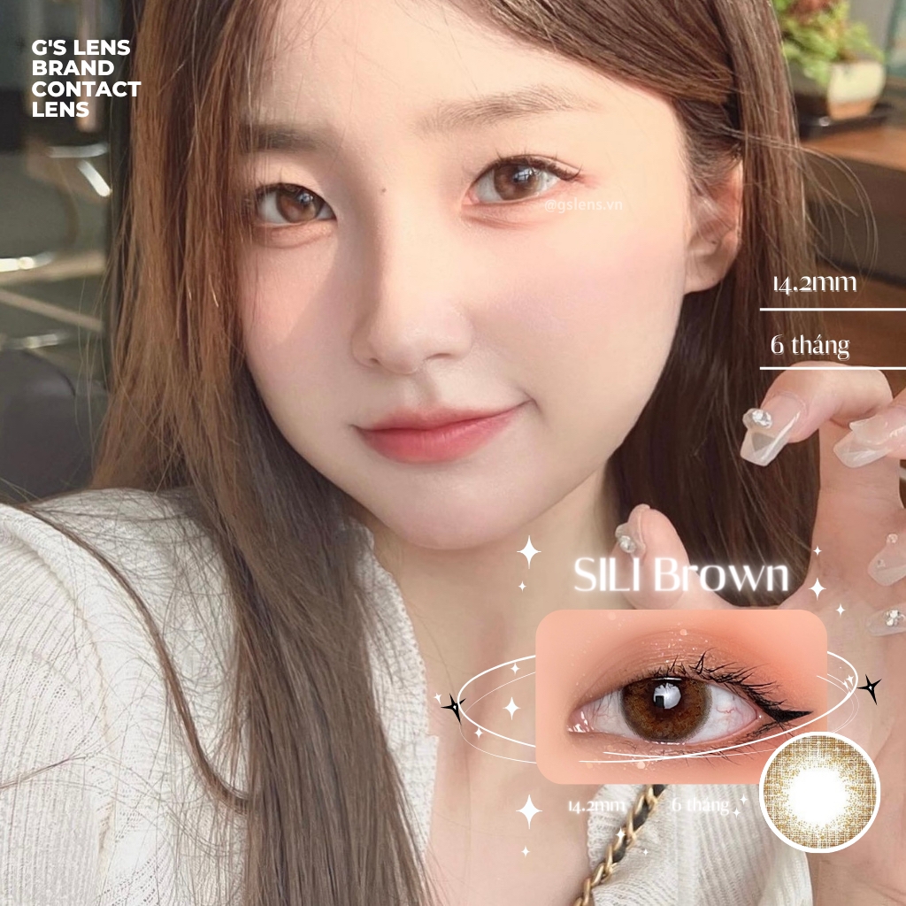Lens mắt nâu tự nhiên SILI BROWN size S có 0-8 lệch độ dành cho mắt nhạy cảm G'S LENS PLUS+ Silicone Hydrogel 24hCao Cấp