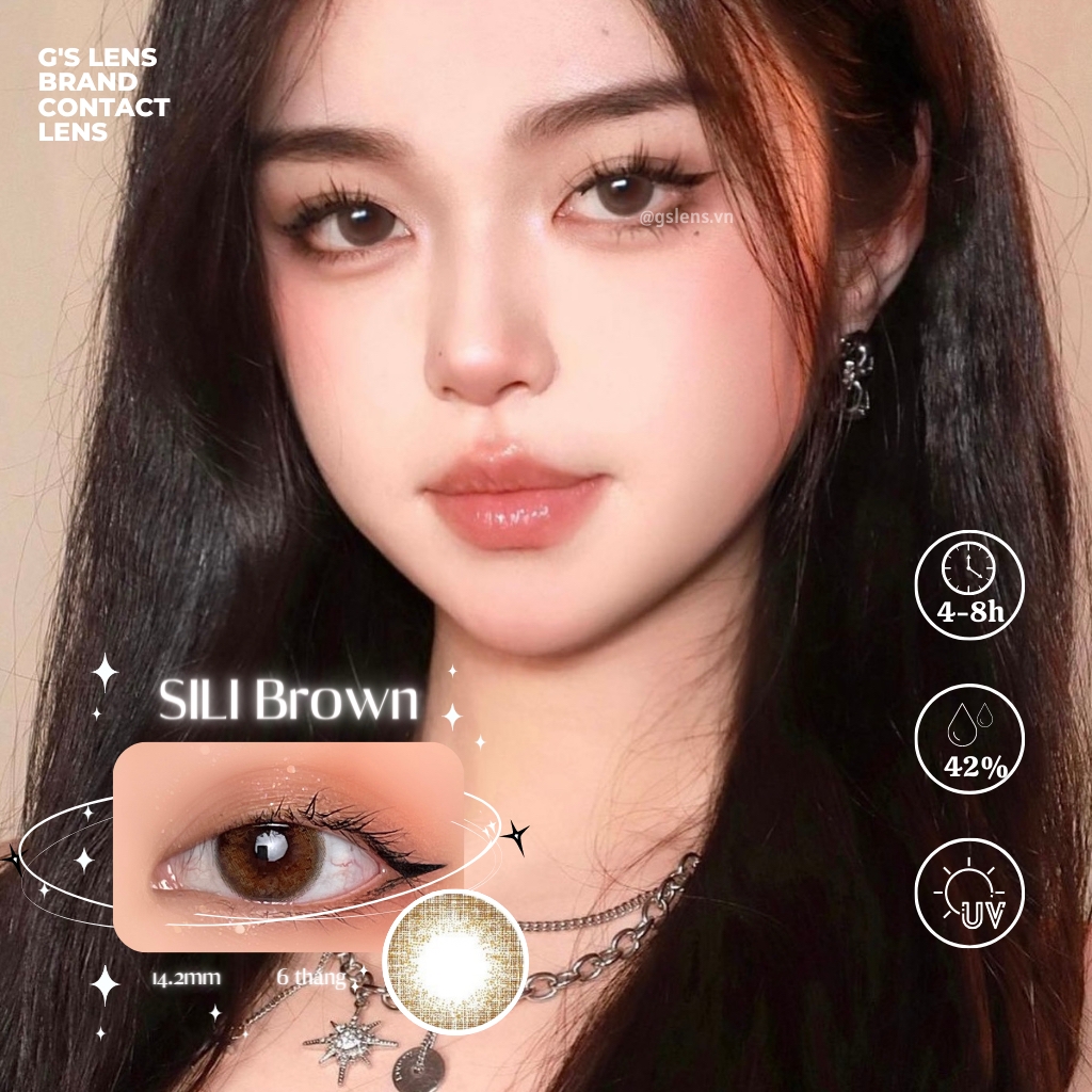 Lens mắt nâu tự nhiên SILI BROWN size S có 0-8 lệch độ dành cho mắt nhạy cảm G'S LENS PLUS+ Silicone Hydrogel 24hCao Cấp