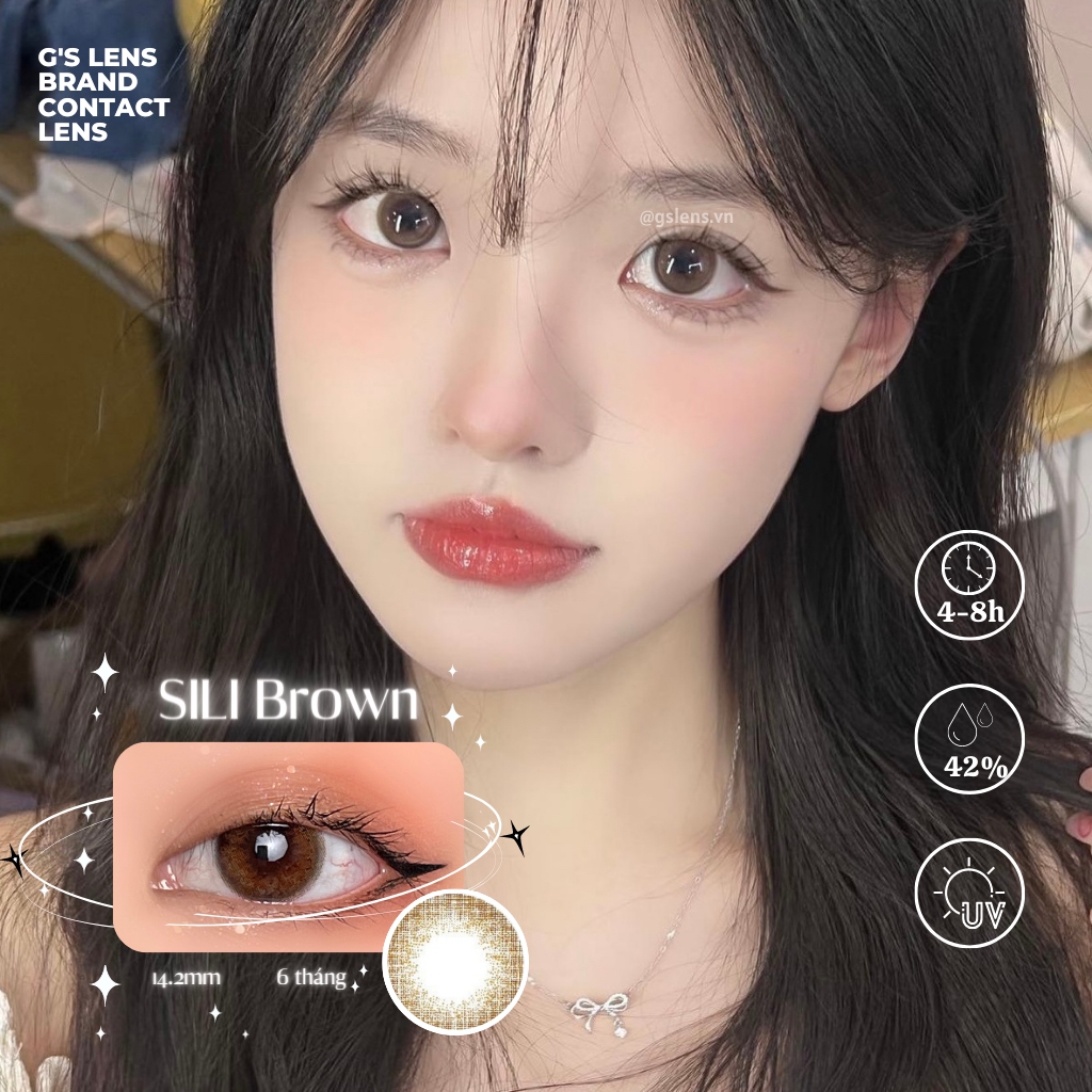 Lens mắt nâu tự nhiên SILI BROWN size S có 0-8 lệch độ dành cho mắt nhạy cảm G'S LENS PLUS+ Silicone Hydrogel 24hCao Cấp