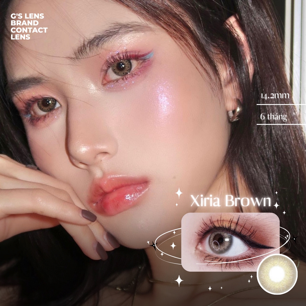 Lens Mắt Kính Áp Tròng Nâu Vân Tự Nhiên Xiria  Giãn Ít Có Từ 0 Đến 7 Độ Lệch Độ Size S 14.2mm