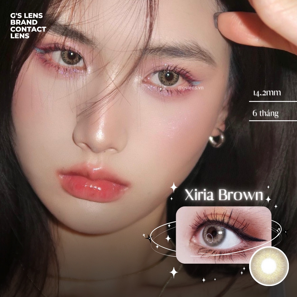 Lens Mắt Kính Áp Tròng Nâu Vân Tự Nhiên Xiria  Giãn Ít Có Từ 0 Đến 7 Độ Lệch Độ Size S 14.2mm