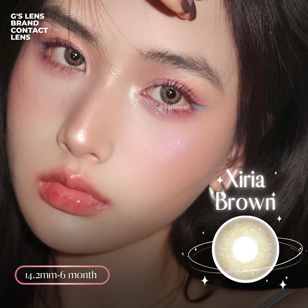 Lens Mắt Kính Áp Tròng Nâu Vân Tự Nhiên Xiria  Giãn Ít Có Từ 0 Đến 7 Độ Lệch Độ Size S 14.2mm