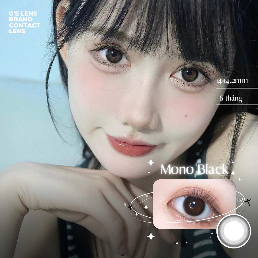Lens Mắt Kính Áp Tròng Mono Black Đen Trơn Size Xs Không Giãn 14-14.2mm Có 0 Đến 6 Độ Lệch Độ  G'S LENS