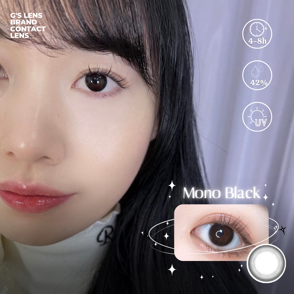 Lens Mắt Kính Áp Tròng Mono Black Đen Trơn Size Xs Không Giãn 14-14.2mm Có 0 Đến 6 Độ Lệch Độ  G'S LENS
