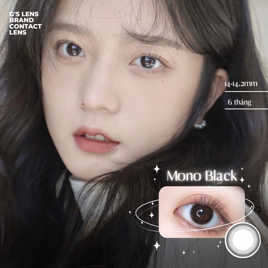 Lens Mắt Kính Áp Tròng Mono Black Đen Trơn Size Xs Không Giãn 14-14.2mm Có 0 Đến 6 Độ Lệch Độ  G'S LENS