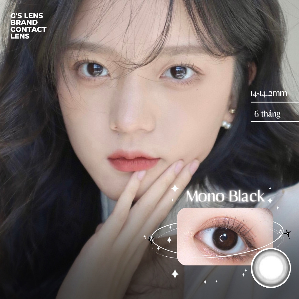 Lens Mắt Kính Áp Tròng Mono Black Đen Trơn Size Xs Không Giãn 14-14.2mm Có 0 Đến 6 Độ Lệch Độ  G'S LENS